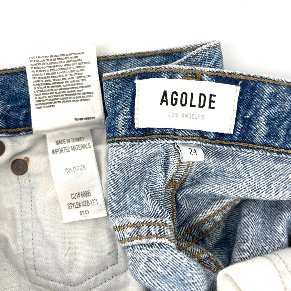 AGOLDE Riley High Rise Straight Leg Jeans Blue Womens Size 24 Rigid Hem Designer - Picture 3 of 12